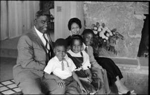 The exception rather than the rule: Jackie Robinson at home in Stamford with his wife Rachel, sons David, Jackie Jr.. and Sharon.