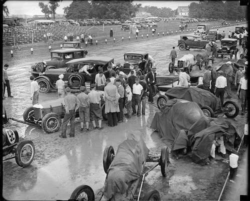 Gas burners at the Readville Race Track. Photo courtesy Boston Public Library, Leslie Jones Collection.