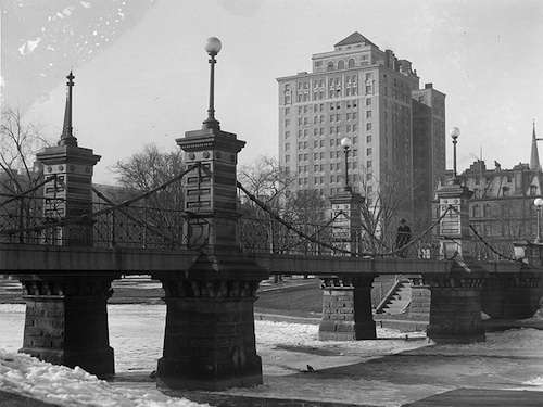 The Ritz-Carlton from the Public Garden. Photo courtesy Boston Public Library, Leslie Jones Collection. 