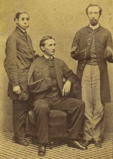 Thomas Plunkett, 21st Massachusetts, a prewar mechanic, became a double-amputee; William A. McNulty, 10th New York; & William R. Mudge, 2nd Massachusetts, former photographer, blinded in the war.