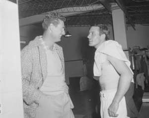 Ted Williams and Jimmy Piersal (right) played together in the 1950s. (Boston Public Library)