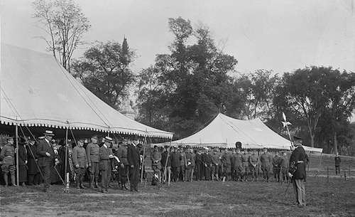 Gov. Calvin Coolidge reviews the Ancient and Honorables. Photo Courtesy Boston Public Library, Leslie Jones Collection.