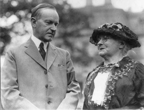 Calvin Coolidge meeting with labor activist Mother Jones