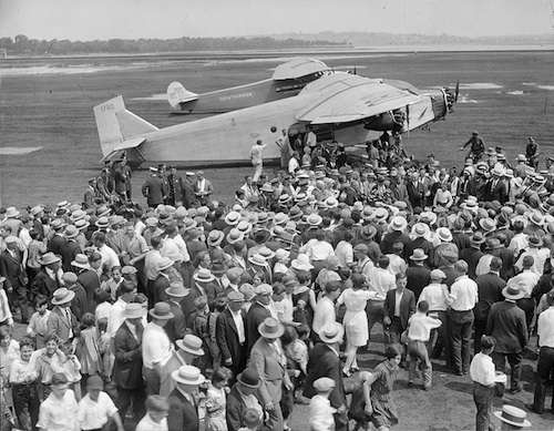 Amelia Earhart demonstrates flying, 1927. Photo courtesy Boston Public Library, Leslie Jones Collection.