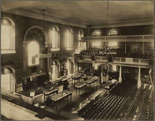 The Old South Meeting House in its early days as a museum. Photo courtesy Boston Public Library. 