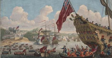 View of the English landing on the island of Cape Breton to attack the fortress of Louisbourg. 1745.