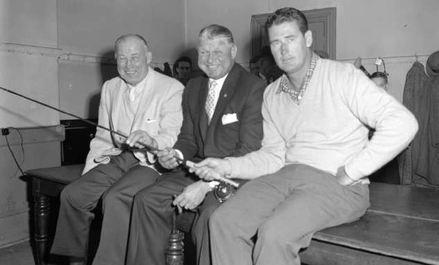 Jack Sharkey with Jimmie Foxx and Ted Williams. Photo courtesy Boston Public Library, Leslie Jones Collection.