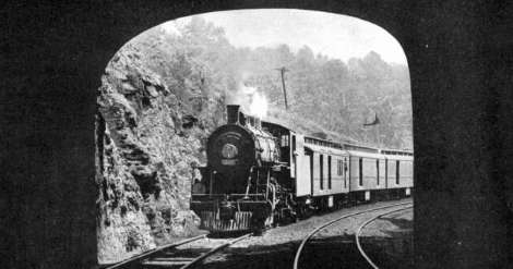 Train entering a tunnel.
