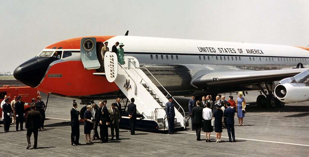 Kennedy aboard Air Force One in May 1962